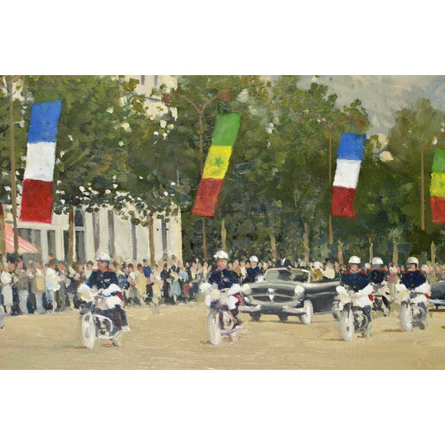 1960s Henry Robertson Craig, Arrival Parade of the President of Senegal in Paris, on the Champs-Élysées, 1960s, Oil Painting on Canvas For Sale - Image 5 of 7