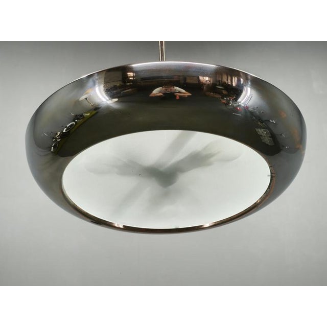 Vintage Bauhaus UFO Chrome and Glass Pendant Light, Czechoslovakia, 1930s For Sale - Image 10 of 12