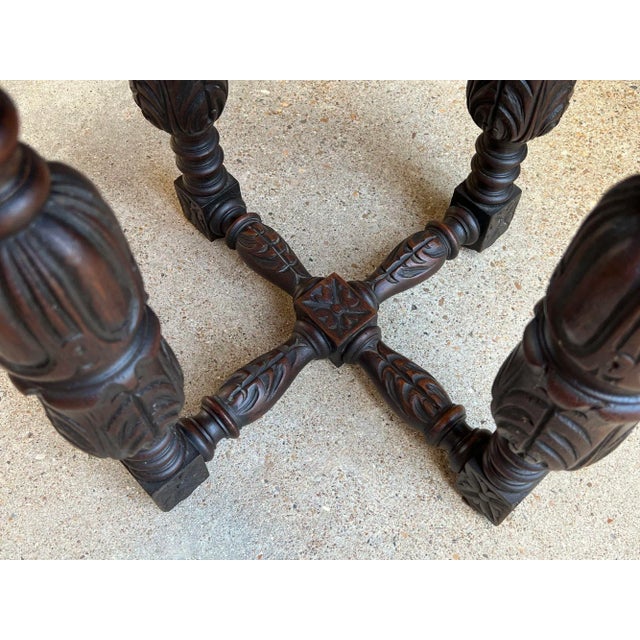 Petite Antique French Octagon Center Side Table Side End Renaissance Carved Oak For Sale - Image 11 of 12