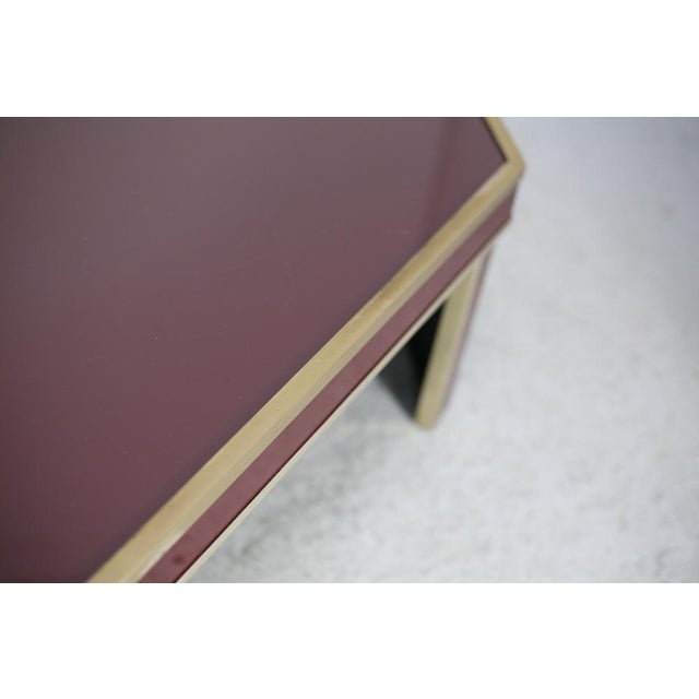 Eric Maville coffee table. Glass, brass, pexiglass, wood. France, 70s. Small stripes. Small shocks/bite stings. In good...