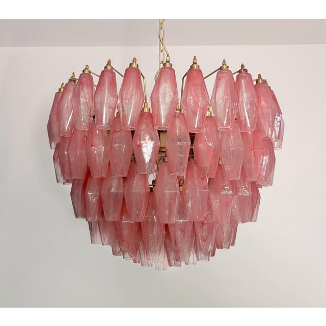 Mid-Century Modern Pink Alabaster Murano Glass Poliedri Chandelier, 1990s For Sale - Image 3 of 18