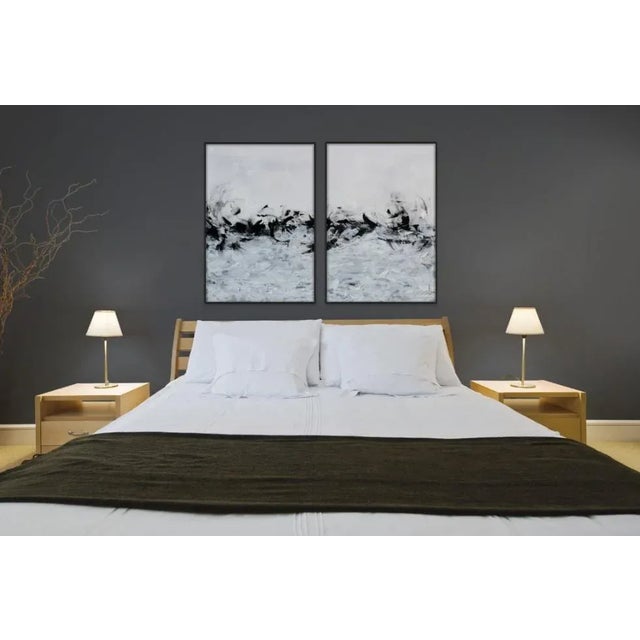 Black White Modern Abstract Framed Canvas Art Print Large Set For Sale - Image 4 of 7