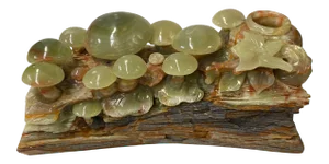 Natural Stone Carved Flower Mushroom on Wood Fengshui Display Figure