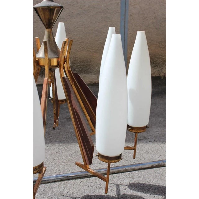 Wood Large Wooden Murano Glass and Brass Chandelier from Esperia, 1950s For Sale - Image 7 of 12