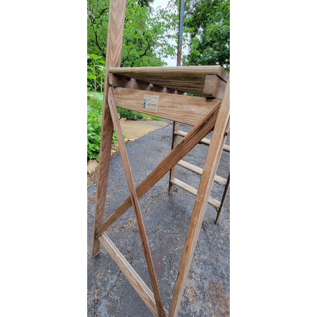 Wood Early 20th Century Vintage Ladder With Platform, Goshen Manufacturing Co. For Sale - Image 7 of 12