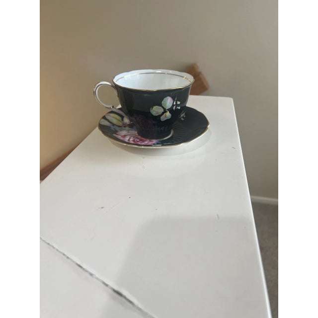 Vintage Paragon England Cabbage Roses Black Teacup & Saucer Set For Sale - Image 9 of 13