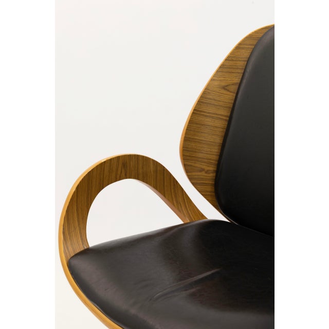 Retro Style Wood and Leather Swivel Office Chair For Sale In Detroit - Image 6 of 7