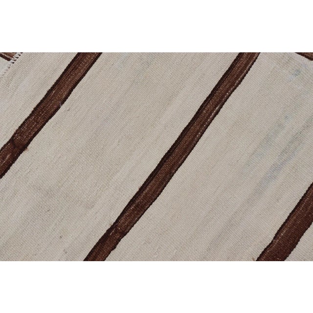Mid 20th Century Turkish Vintage Flat-Weave in Light Brown and Cream With Stripe Design For Sale - Image 11 of 11