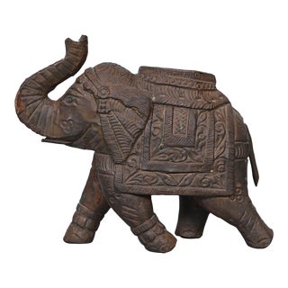 Vintage Handmade Wooden Elephant For Sale