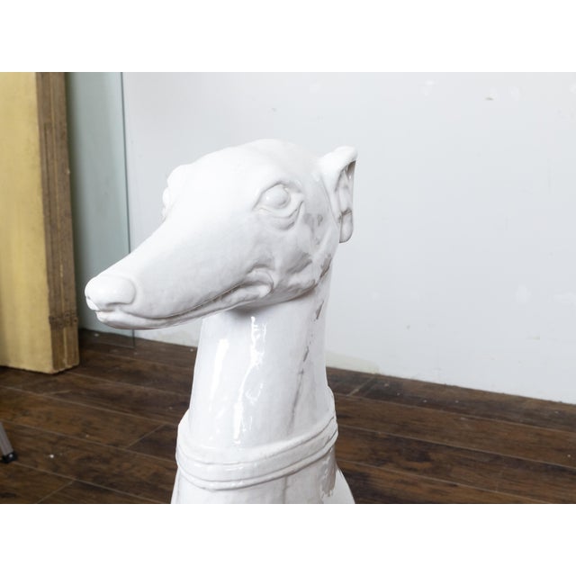 Mid-Century Modern Midcentury Italian White Porcelain Sculpture of a Calm, Sitting Greyhound For Sale - Image 3 of 12