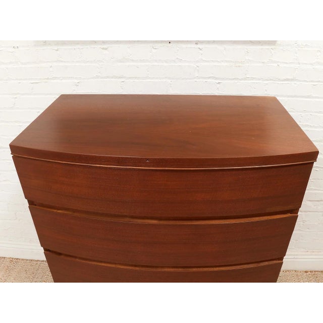 Burnt Umber Mid 20th Century Five Drawer Bowed Front Art Deco Dresser Highboy For Sale - Image 8 of 11