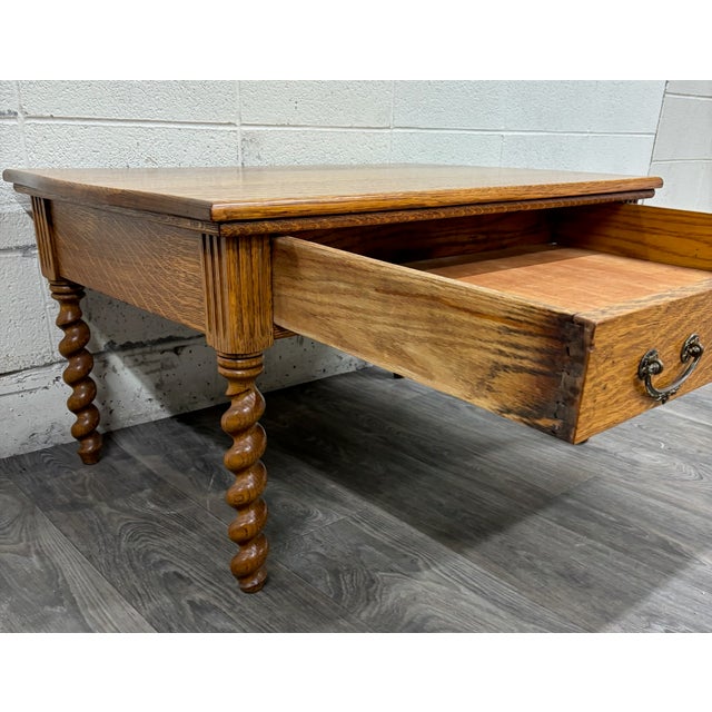 Antique English Jacobean Revival Tiger Oak Console Table Library Table For Sale - Image 9 of 14