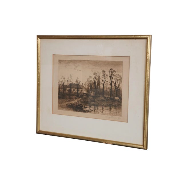 American Antique Clough Bromley Signed Old Manor Estate House Etching 16" For Sale - Image 3 of 11