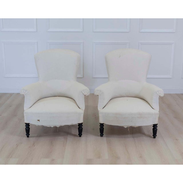 French Pair of 19th Century Napoleon III High Back Armchairs, Ready to Upholster For Sale - Image 3 of 14