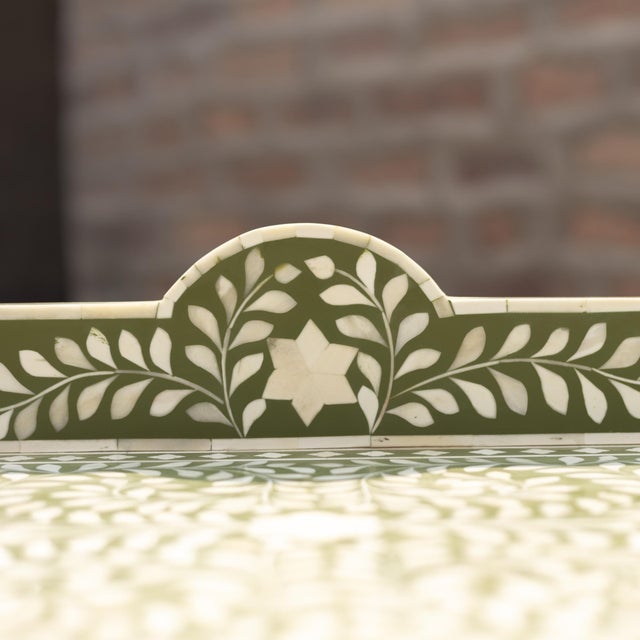 Arabesque Olive Green Inlay Dresser & Changing Table by House of Jaipur For Sale - Image 4 of 6