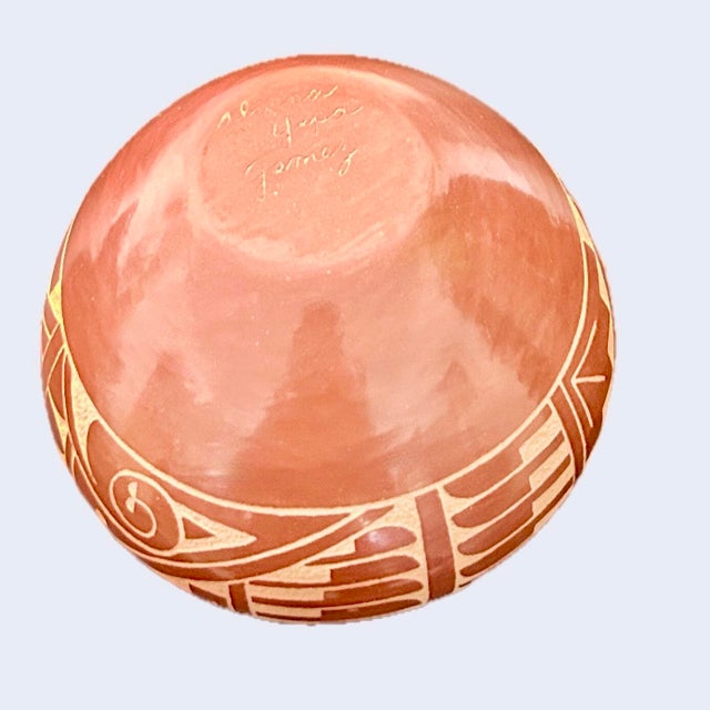 Signed Original Native American Pottery Vase, by Alvina Yepa, Jemez Pueblo New Mexico, Carved Redware With Sgraffito, Certificate of Authenticity For Sale - Image 4 of 8