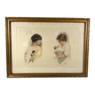 Antique 1907 Bessie Pease Gutmann "Poverty & Riches" Lithograph in Gold Gesso Frame For Sale