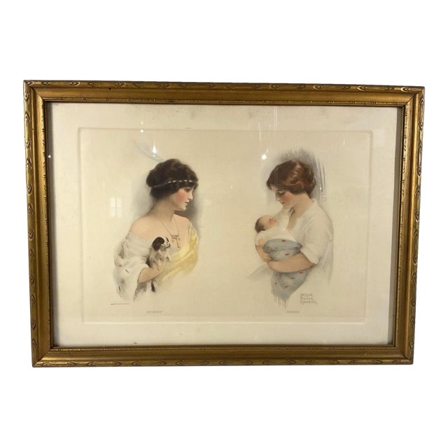Antique 1907 Bessie Pease Gutmann "Poverty & Riches" Lithograph in Gold Gesso Frame For Sale