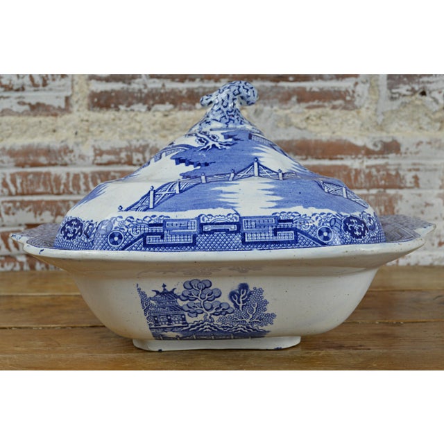 19th Century Square Blue Willow Serving Bowl With Lid Chairish