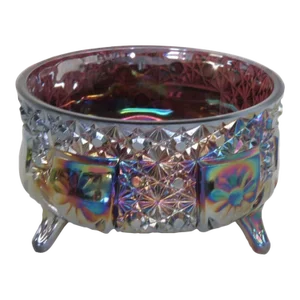 Le Smith Carnival Glass Amethyst Daisy and Button 3 Footed Fernery Bowl