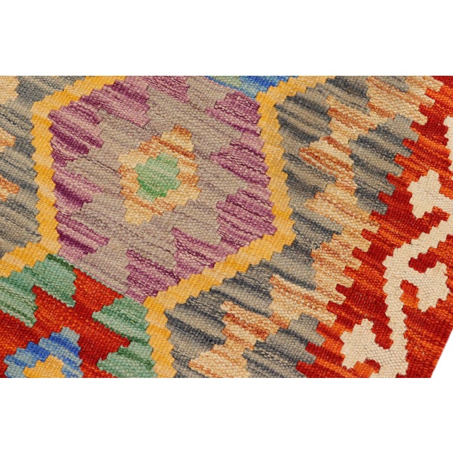 Retro Turkish Kilim Red Beige Hand-Woven Wool Rug For Sale In New York - Image 6 of 9