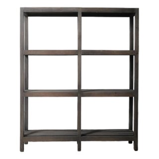 Vintage Dark-Stained Wooden Ope Shelf Display Rack For Sale