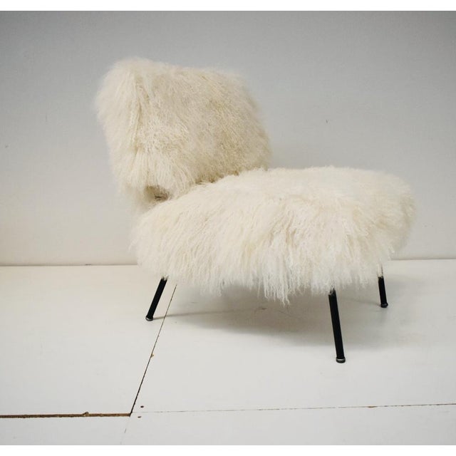 Metal Vintage Mongolian Goat Fur Coating Armchair, 1970s For Sale - Image 7 of 8