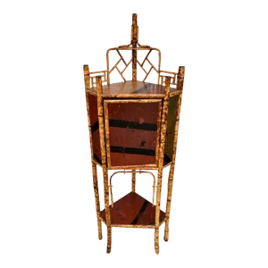 19th Century English " Tortoise Shell " Bamboo Corner Cabinet / Etagere