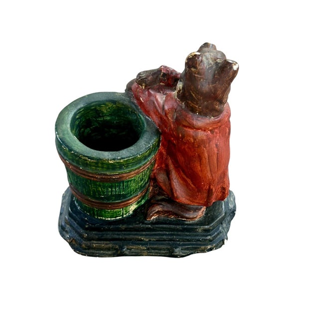 Antique Hand Painted Rustic Dog Chalkware Match Holder For Sale - Image 4 of 6
