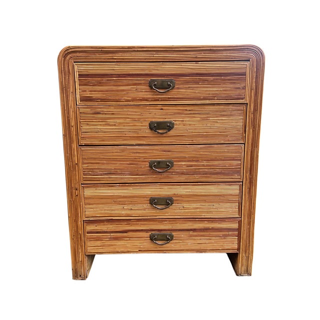 Coastal Waterfall Highboy Pencil Reed Rattan Chest of Drawers After Gabriella Crespi. Great addition to your collection or...