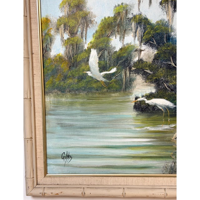 Wood Joseph Gibbs Florida Highwaymen Wetland Heron Painting, Oil on Canvas, C. 1970s For Sale - Image 7 of 18