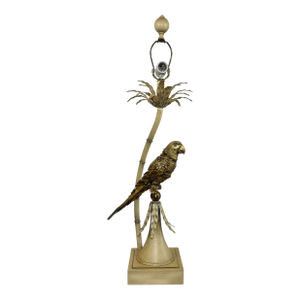 Vintage Palm Beach Regency Parcel Gilt Parrot Tole Palm Tree Table Lamp – Mid-Century Modern Decor