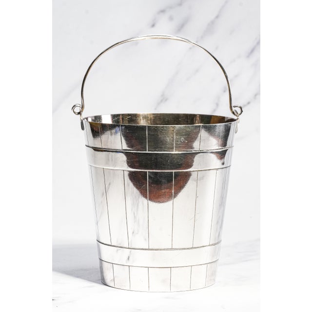 Silver Charming Antique English Silverplate Ice Bucket Novelty Coopered Pail Original Strainer Edwardian Barware Home Decor For Sale - Image 8 of 18