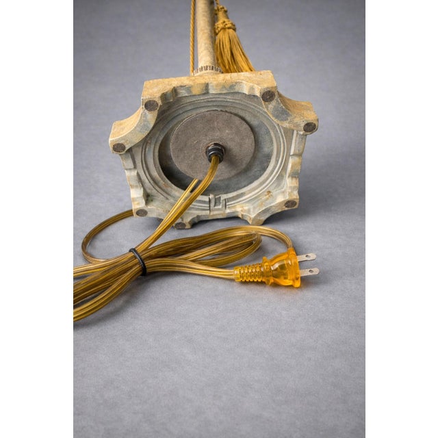 Vintage Hollywood Regency Cast Iron Table Lamp With Beaded Fringe Shade & Dual Tassels – 38” Tall For Sale - Image 12 of 12