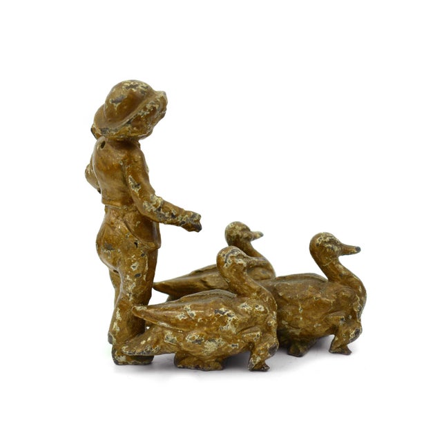 Farmhouse Early 20th Century Cast Metal Boy With 3 Ducks Figurines For Sale - Image 3 of 7