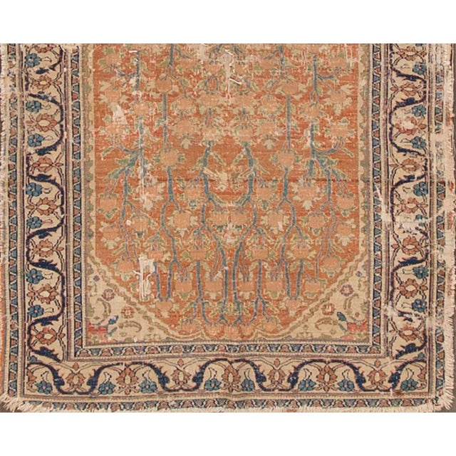 Early-20th Century Distressed Rust/Teal Persian Tabriz Rug, 3.05x5.02 For Sale - Image 4 of 7