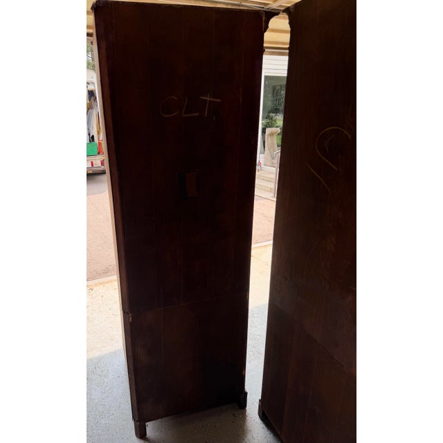 Vintage Walnut Corner Cupboards With Arched Bubble Glass & Reversible Plate-Groove Shelves For Sale - Image 9 of 11