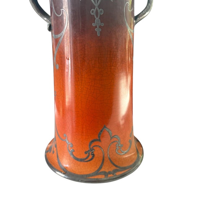 Antique Art Nouveau Warwick Pottery Silver Overlay Vase For Sale - Image 11 of 11