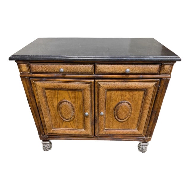 Ernest Hemingway Collection by Thomasaville Wicker Front Cabinet With Marble Top For Sale