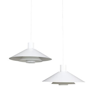 Danish Trapez Hanging Lamps by Christian Hvidt for Nordisk Solar Compagni, 1970s, Set of 2 For Sale