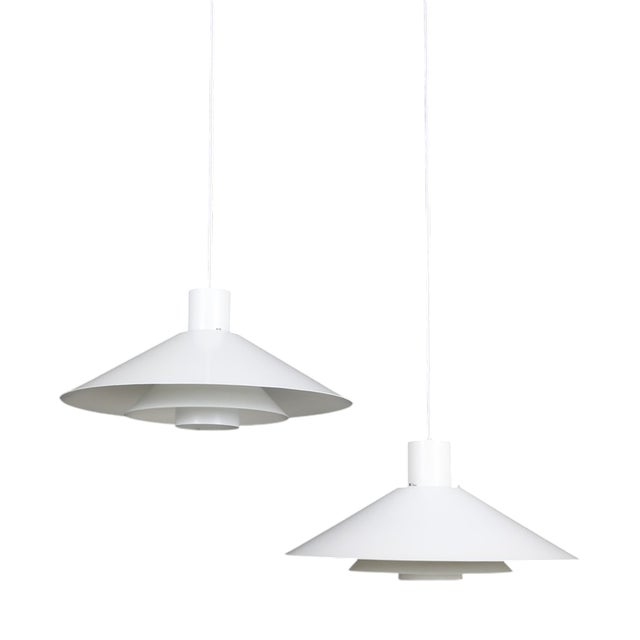 Danish Trapez Hanging Lamps by Christian Hvidt for Nordisk Solar Compagni, 1970s, Set of 2 For Sale