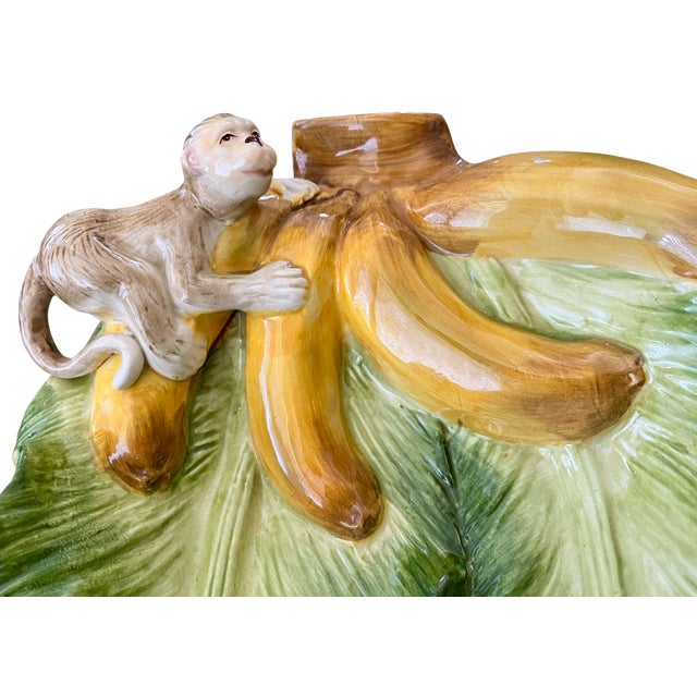 Bordallo Pinheiro Vintage Kaldun & Bogle Zanzibar Majolica Monkey & Banana Leaf Platter, 10" For Sale - Image 4 of 14