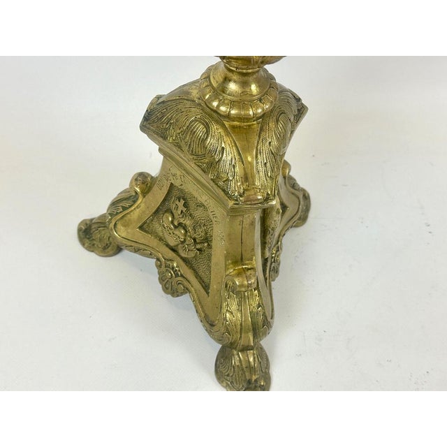 Large French Brass Altar Candlestick, 1920s For Sale - Image 11 of 13