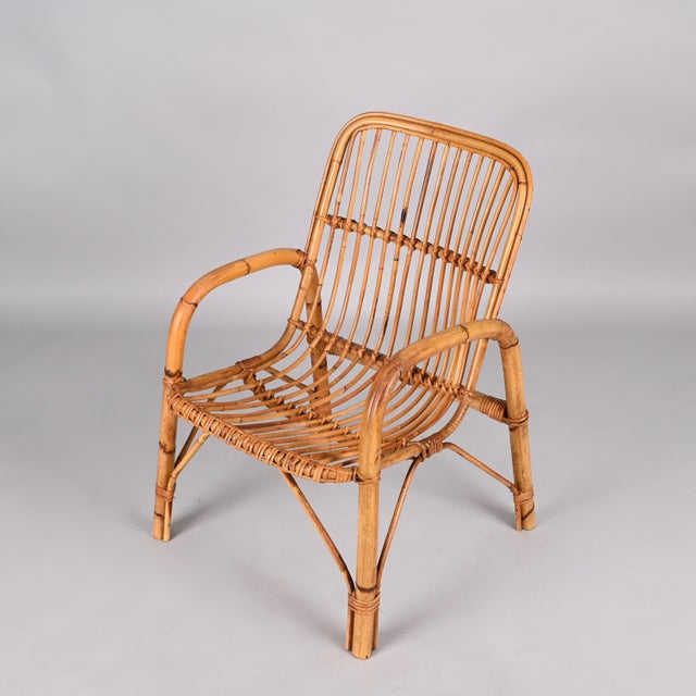 Mid-Century Italian French Riviera Rattan and Bamboo Armchair, 1960s For Sale - Image 12 of 15