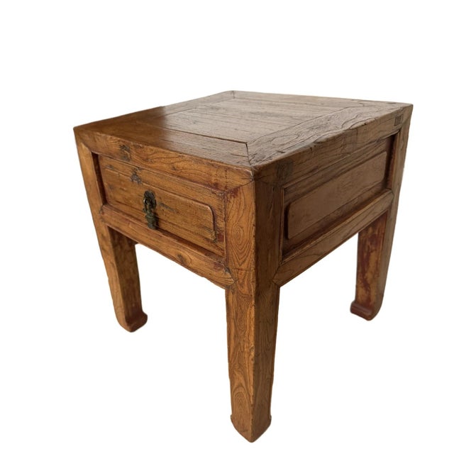 Antique Elm Low Stool With Storage Drawer For Sale - Image 4 of 11