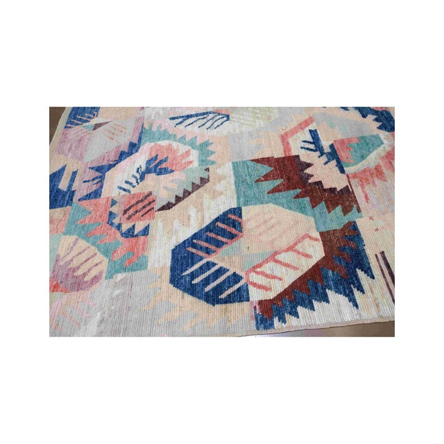 Blue Modern Multicolor Hand Knotted Wool Rug For Sale - Image 8 of 8