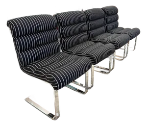 Set of Four 1970's Pace Collection Mariani Lugano Cantilever Dining Chairs in Black/White Stripe