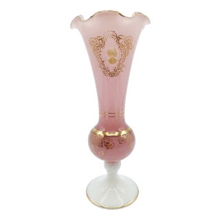 Vintage Italian Pink Opaline Glass Cameo Trumpet Vase, 1960s For Sale