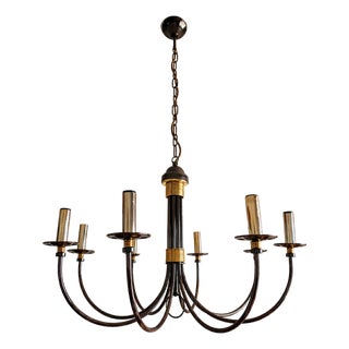 Vintage Eight-Arm Silver and Gold Metal Chandelier, 1980s For Sale