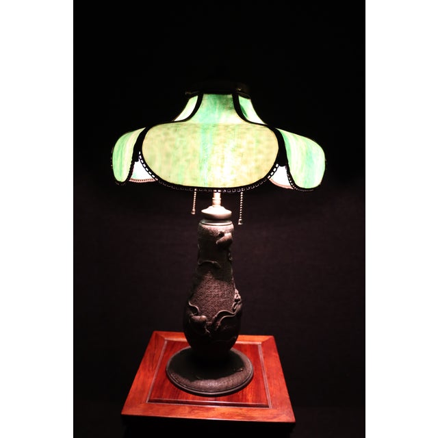 Early 20th Century Bronze & Slag Glass Table Lamp For Sale - Image 5 of 12